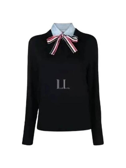 Jersey Stitch Ribbon Tie Knit Top Navy - THOM BROWNE - BALAAN 2