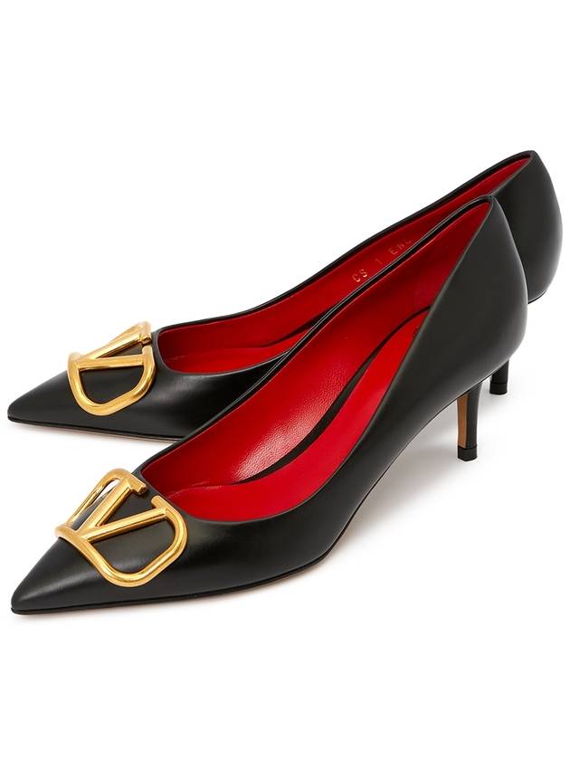 V Logo Signature Leather Pumps Black - VALENTINO - BALAAN 2