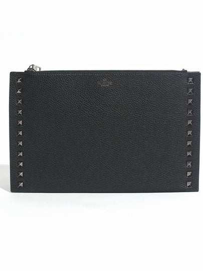 Women's Rockstud Leather Clutch Bag Black - VALENTINO - BALAAN 2