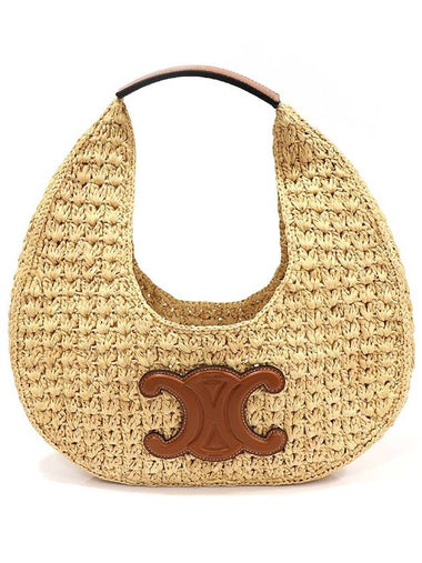 112772EYR 02NT Raffia Tan Calfskin Classic Pannier Hobo Shoulder Bag - CELINE - BALAAN 1