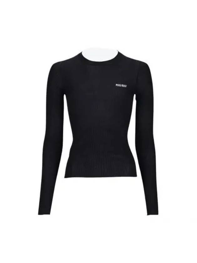 Intarsia Logo Cashmere Knit Top Black - MIU MIU - BALAAN 2