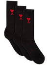 Chain Stitch Heart Logo Socks Black - AMI - BALAAN 4