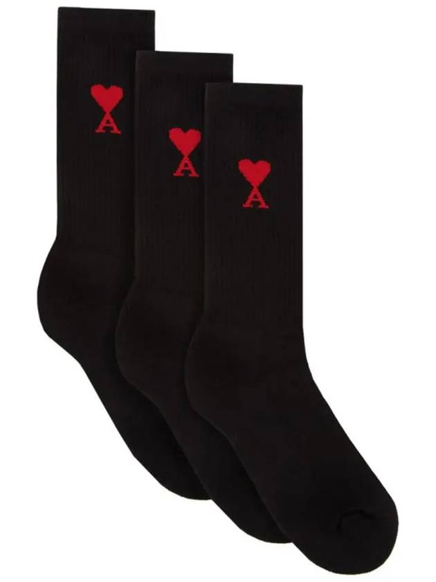 chain stitch heart logo socks black - AMI - BALAAN.