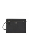 Men's Gancini Logo Leather Clutch Bag Black - SALVATORE FERRAGAMO - BALAAN 2