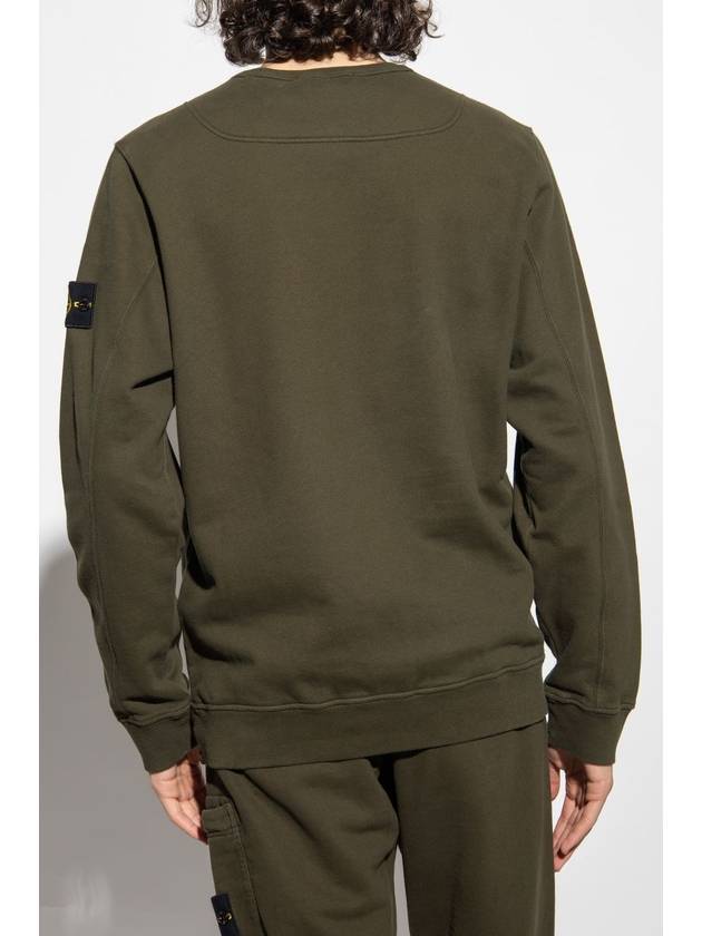 Brushed Cotton Fleece Garment Dyed Crewneck Sweatshirt Olive Green - STONE ISLAND - BALAAN 4