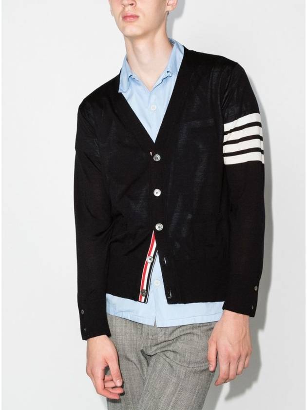 Men's Sustainable Classic Diagonal Wool Cardigan Navy - THOM BROWNE - BALAAN 3