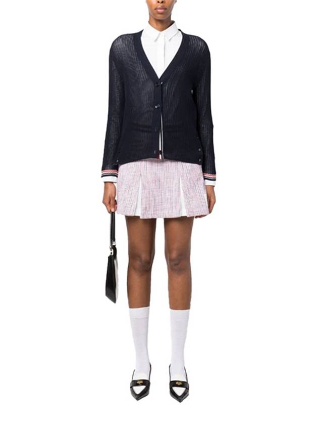 Thom Browne Pointelle RWB Striped Cardigan Navy - THOM BROWNE - BALAAN 7