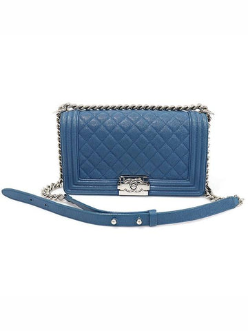 A67086 Blue Caviar Silver Boy Medium Flap Shoulder Bag No 29 - CHANEL - BALAAN 1