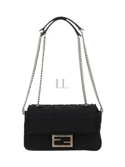 Baguette FF Fabric Chain Mini Bag Black - FENDI - BALAAN 2