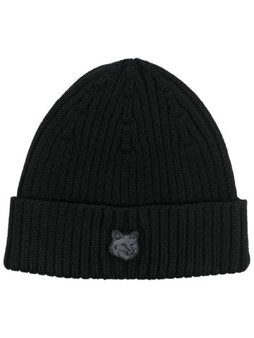 Bold Fox Head Patch Ribbed Beanie Black - MAISON KITSUNE - BALAAN 1