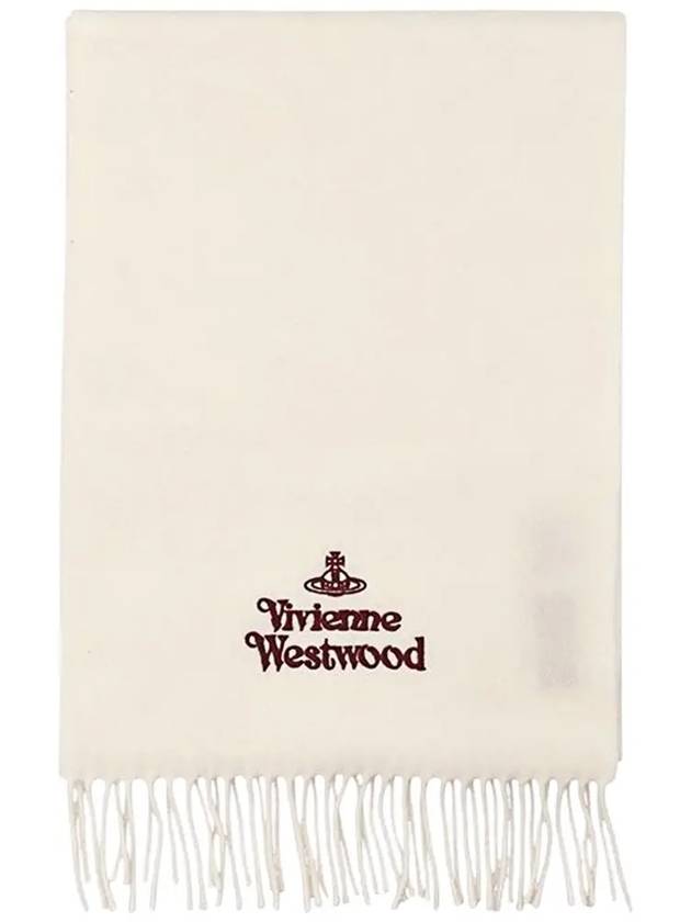 Logo Wool Fringe Muffler White - VIVIENNE WESTWOOD - BALAAN 5