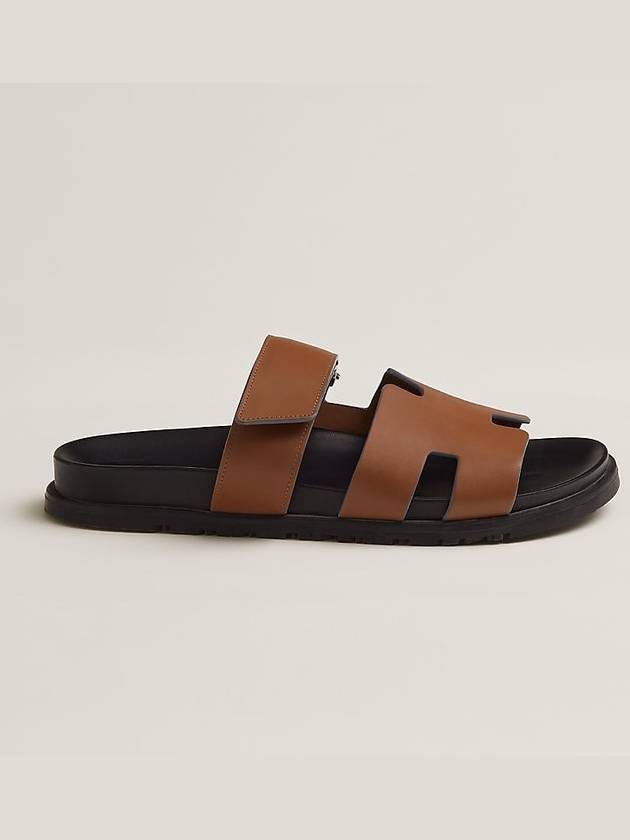 Chypre H Logo Calfskin Sandals Brown - HERMES - BALAAN 3