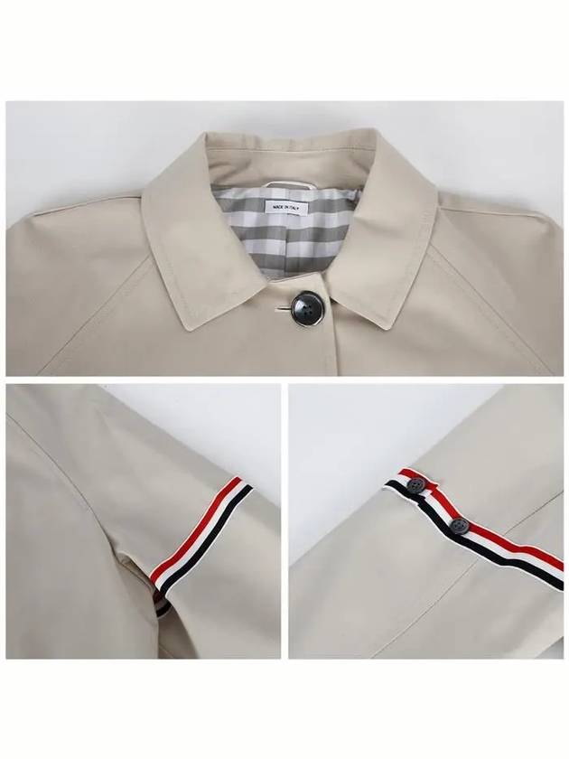 Waterproof Cotton Twill Striped Armband Cropped Car Coat Khaki - THOM BROWNE - BALAAN.