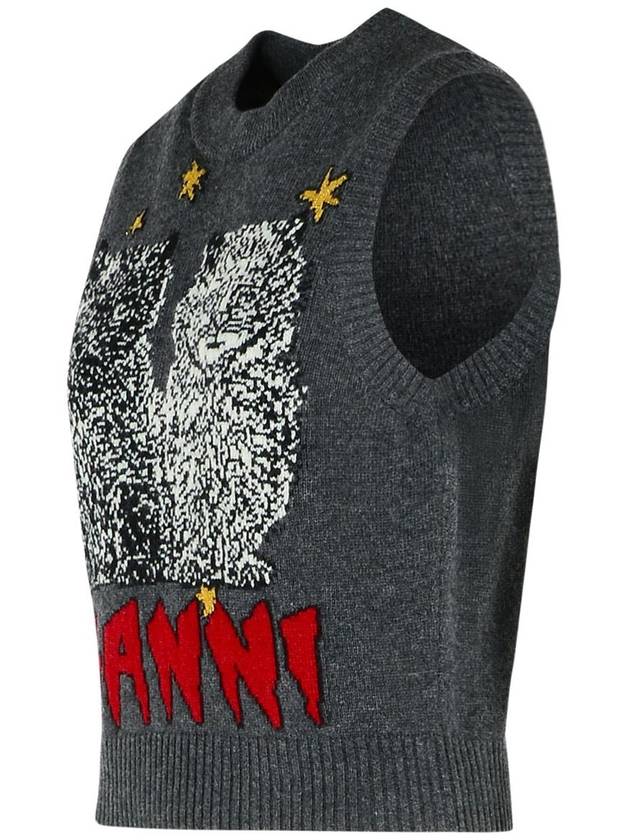 Graphic Cat Vest Grey - GANNI - BALAAN 3