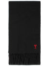 Small Heart Logo Wool Scarf Black - AMI - BALAAN 2