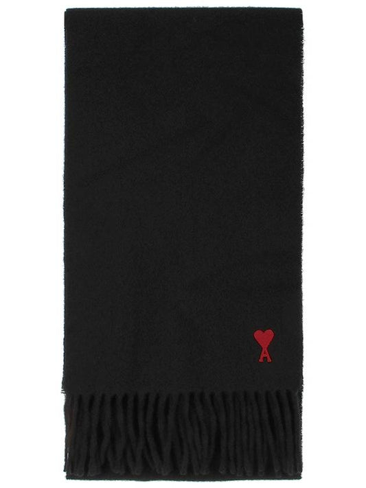 Small Heart Logo Wool Scarf Black - AMI - BALAAN 2