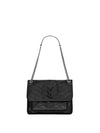 Nikki Medium Krinkle Vintage Leather Shoulder Bag Black - SAINT LAURENT - BALAAN 1