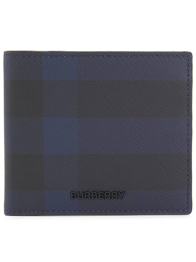 Check Half Leather Half Wallet Navy - BURBERRY - BALAAN 2