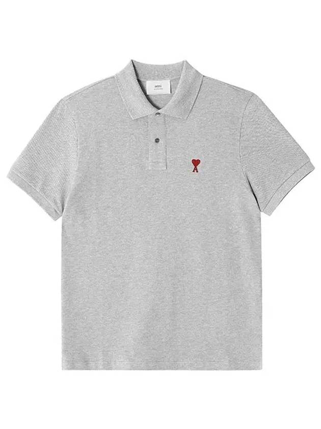 Men's Heart Logo Polo Shirt Grey - AMI - BALAAN 3