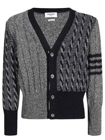 Funmix Donnyroll Cable 4 Bar V-Neck Cardigan Medium Grey - THOM BROWNE - BALAAN 2