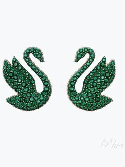 Iconic Swan Stud Earrings Rose Gold Green - SWAROVSKI - BALAAN 2