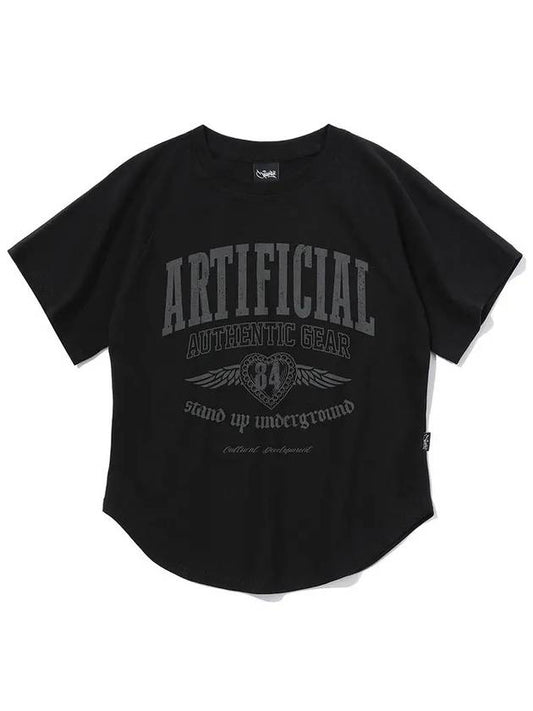 Artificial Heart Crop Short Sleeve T-Shirt Black - CRUMP - BALAAN 1