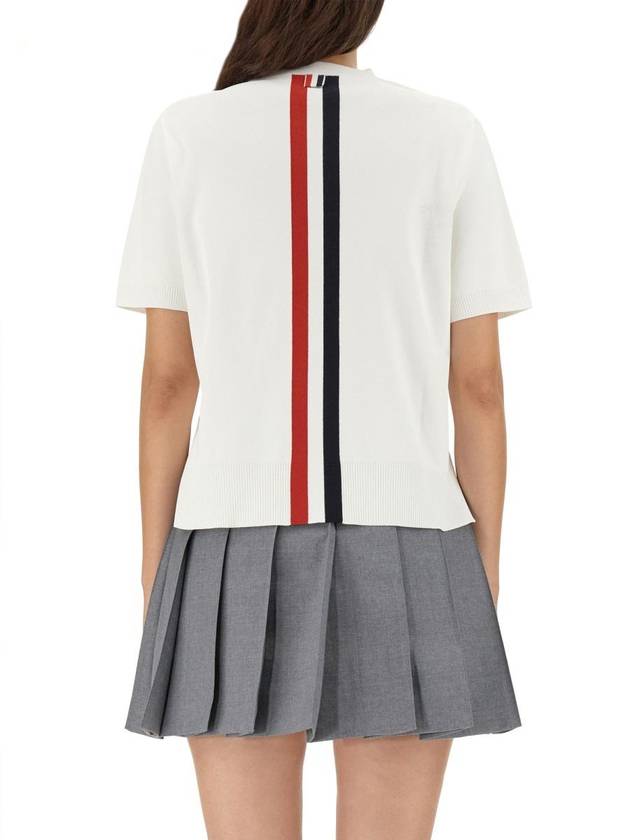 Three Stripes Back Striped Viscose Short Sleeve T-Shirt White - THOM BROWNE - BALAAN 5