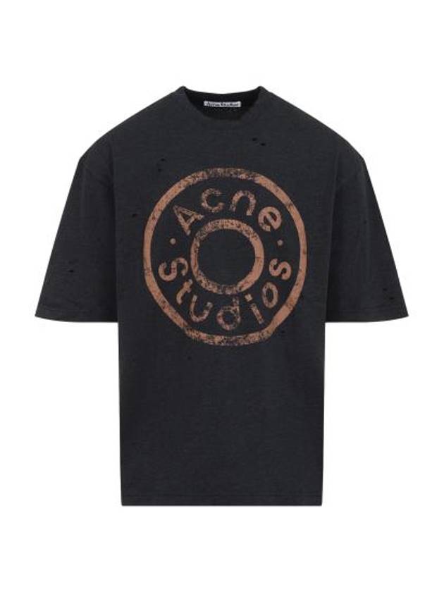 Logo Print Crewneck Short Sleeve T-Shirt Black Melange - ACNE STUDIOS - BALAAN 3