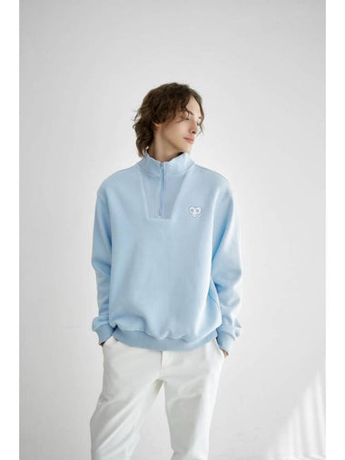 Smile Heart Half Zip Up Brushed Sweatshirt Blue - GOXO - BALAAN 1