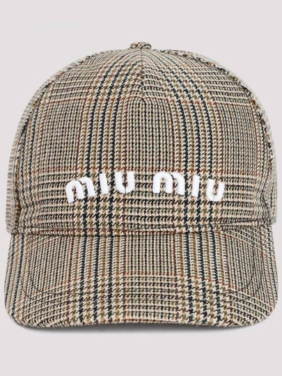 Embroidered Logo Check Ball Cap Beige Brown - MIU MIU - BALAAN 2