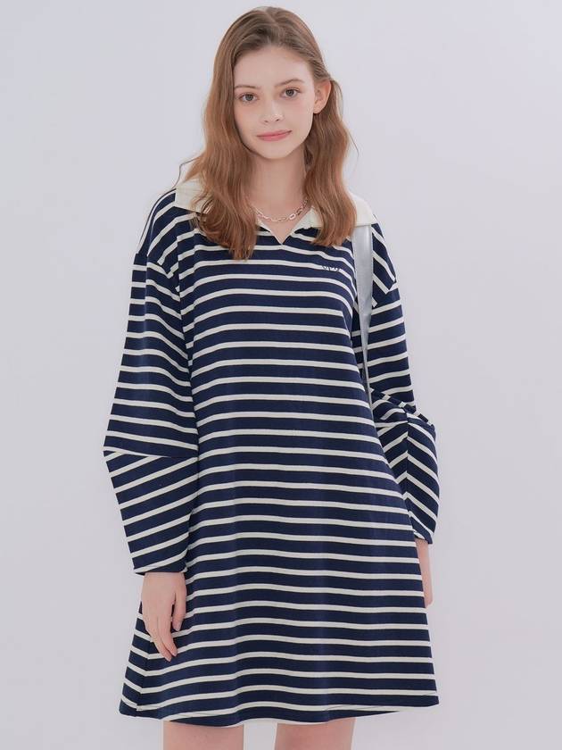 Stripe Collar Midi Dress Navy - METAPHER - BALAAN 4