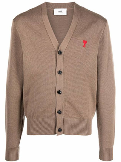 Heart A Logo V-neck Cardigan Brown - AMI - BALAAN 2