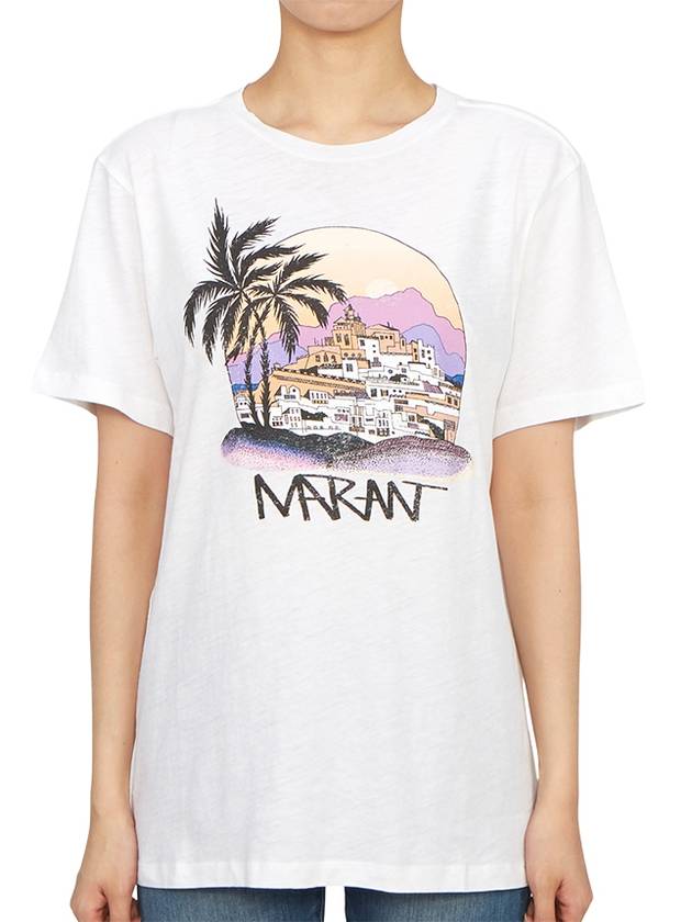 Zewel Print Cotton Short Sleeve T-Shirt White - ISABEL MARANT - BALAAN 2