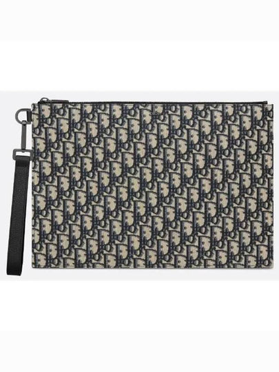 Oblique Jacquard A4 Pouch Clutch Bag Beige Black - DIOR - BALAAN 2