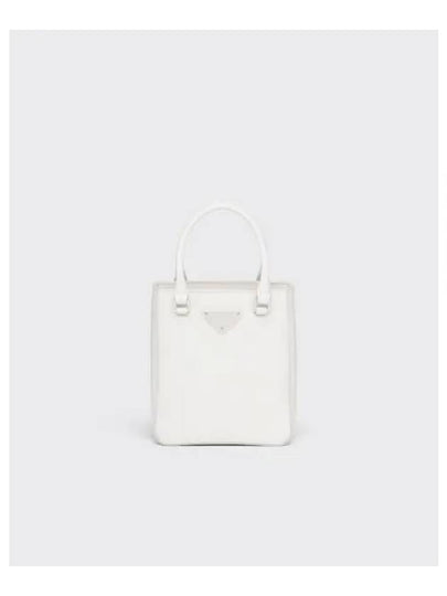 Triangle Logo Brushed Leather Small Tote Bag white - PRADA - BALAAN 2