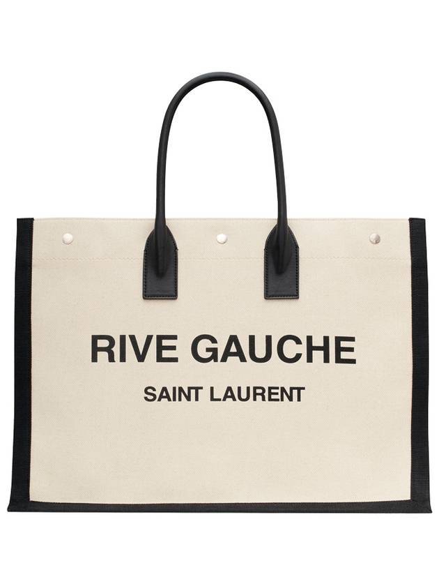 Rive Gauche Canvas Smooth Leather Large Tote Bag Black - SAINT LAURENT - BALAAN 1