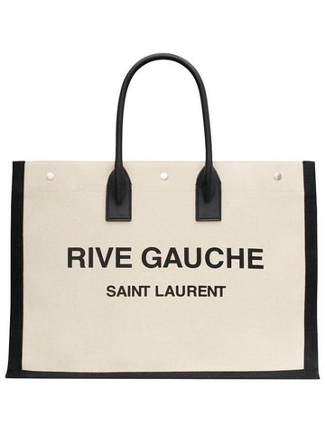 Rive Gauche Canvas Smooth Leather Large Tote Bag Black - SAINT LAURENT - BALAAN 1