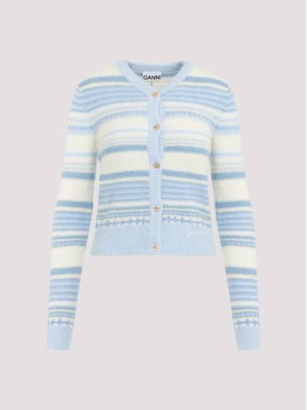 Striped Soft Wool Cardigan Light Blue - GANNI - BALAAN 4