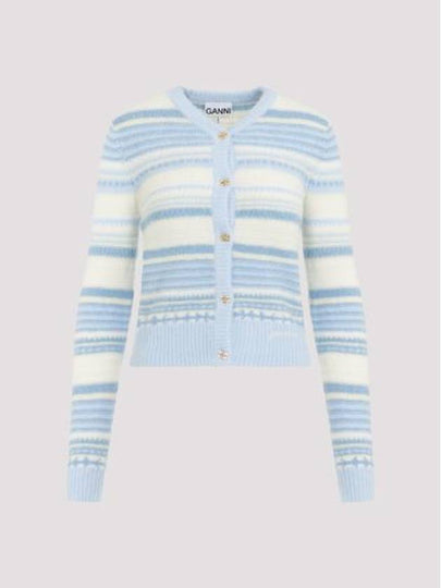 Striped Soft Wool Cardigan Light Blue - GANNI - BALAAN 2