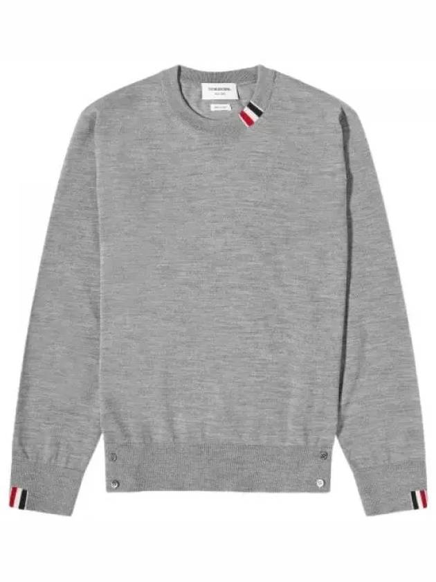 Intarsia Stitch Crew Neck Merino Wool Knit Top Light Grey - THOM BROWNE - BALAAN 2