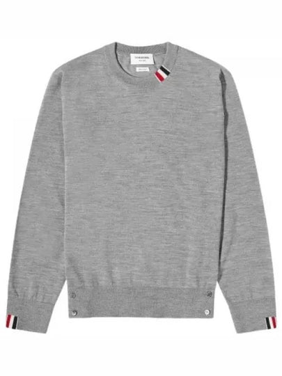 Intarsia Stitch Crew Neck Merino Wool Knit Top Light Grey - THOM BROWNE - BALAAN 2