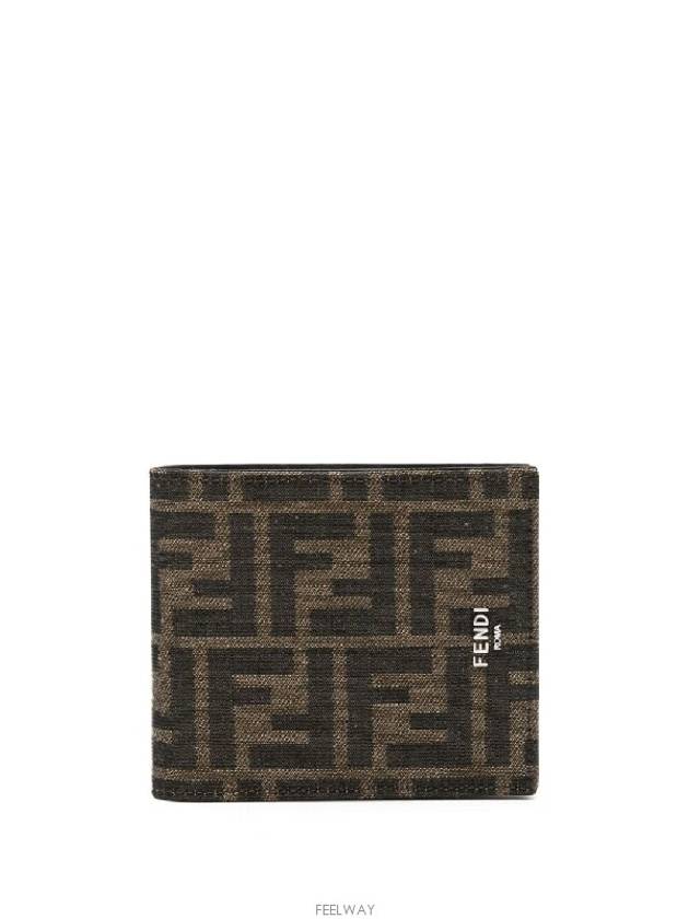 FF Fabric Leather Bifold Wallet Brown - FENDI - BALAAN 4