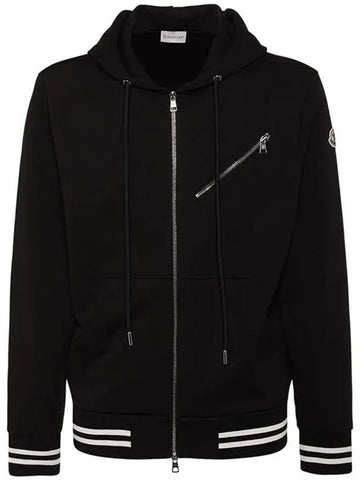 Logo patch striped rib cuff zipup hooded sweatshirt - MONCLER - BALAAN 1