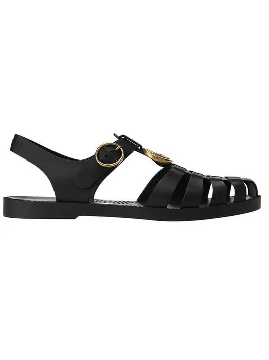 Gold Buckle Strap Rubber Sandals Black - GUCCI - BALAAN 1