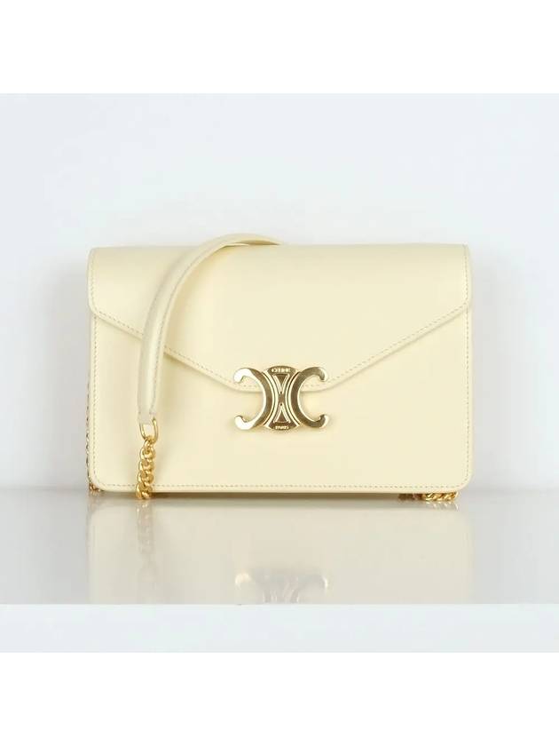 Triomphe Chain Shiny Calfskin Half Wallet Light Yellow - CELINE - BALAAN 3