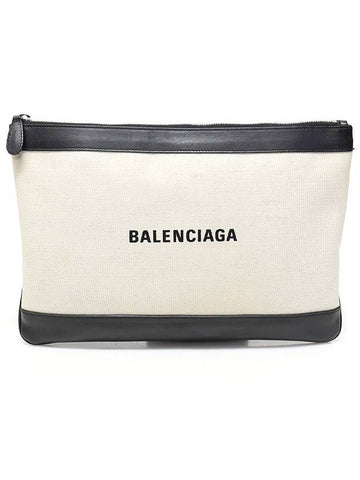 420407 Cotton Canvas Navy Clip M Clutch - BALENCIAGA - BALAAN 1