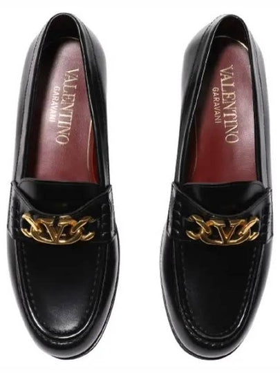 V Logo Chain Leather Loafers Black - VALENTINO - BALAAN 2