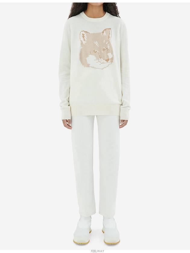 Pique Fox Head Round Neck Knit Top Ecru - MAISON KITSUNE - BALAAN 7