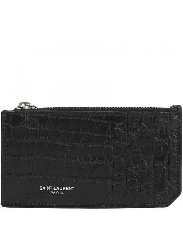 Crocodile Fragment Zipper Card Wallet Black - SAINT LAURENT - BALAAN 2