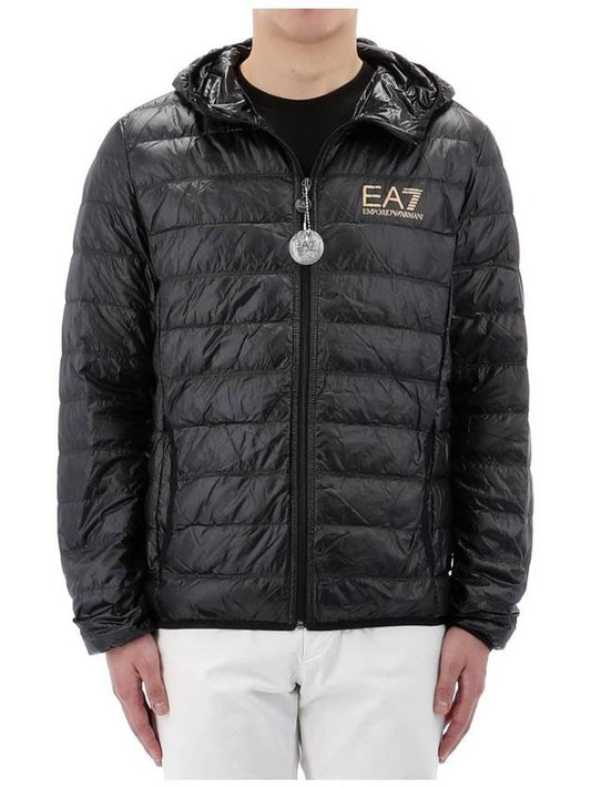 EA7 Men's Hooded Quilted Down Jacket Black - EMPORIO ARMANI - BALAAN 2